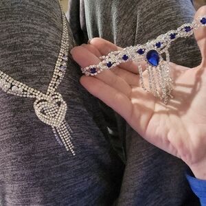 Silver-Tone Necklace with Royal Blue Gem Accents - Women Jewelry